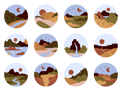 Abstract landscape view icon set. Sketch