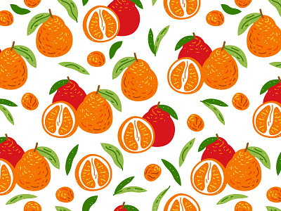 Oranges or tangerines? adobe illustrator apple eat flat style fruit nature pattern orange seamless pattern tangerine textile design vector illustration