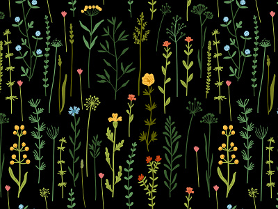 Wild meadow flowers. Sketch. Seamless pattern for fabrics adobe illustrator flat style flora flower graphic design meadow flowers nature pattern seamless pattern sketch textile design vector illustration wild