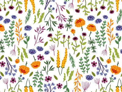 Wild meadow flowers 2. Seamless pattern for fabrics
