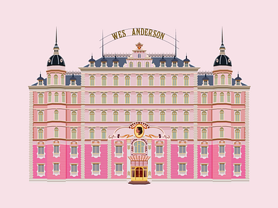 The Grand Budapest Hotel design flat hotel illustration palace pink the grand budapest hotel vector wes anderson