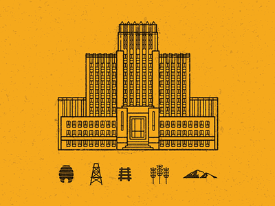 Industry beehive buildings design distressed heritage illustration stamp utah