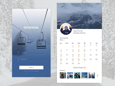 On Snow App Concept app app design calendar ios product design skiing snow snowboarding typography ui winter