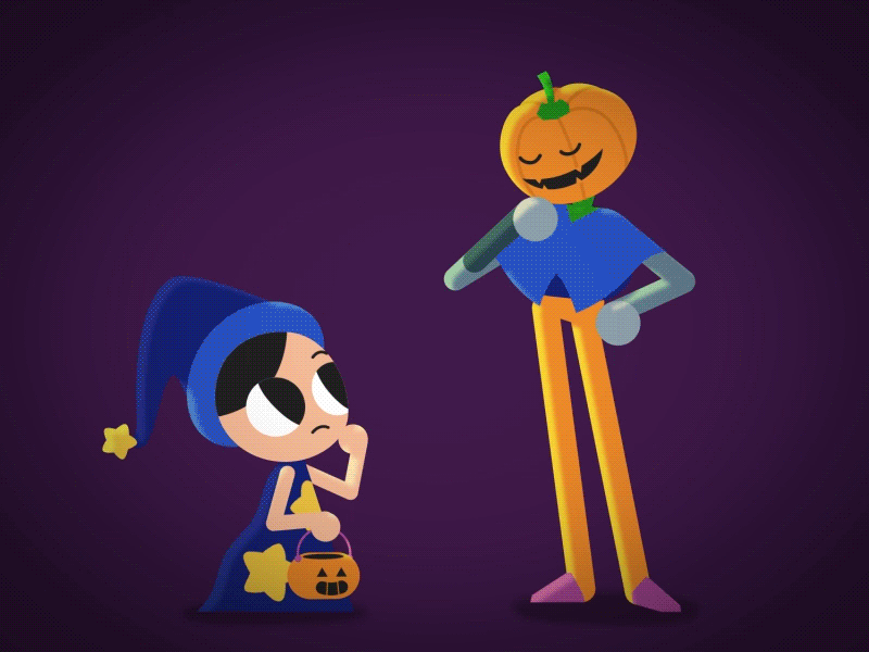 Little Witch and Pumpkin Boi pumpkin witch costume halloween animation smashdown animationsmashdown 2d flat gif animation