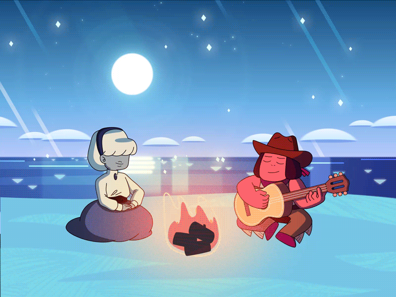 Yee haw Camp beach steven universe sapphire ruby camp fire motiondesignschool after effects ae 2d flat gif animation