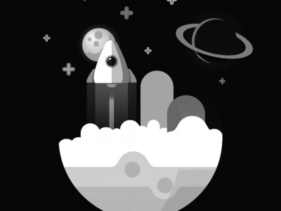 Space scapes 4 (Noire) digital illustration minimal monde mundo planet rocket space universe vector world
