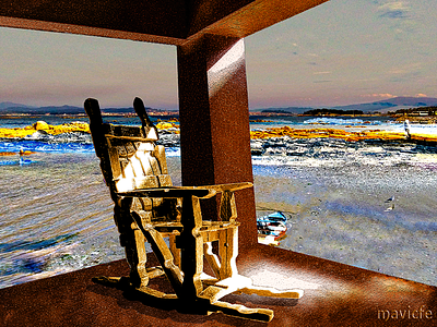 Rest Time On The Seashore beach chair color composition design digital art graphic art graphic design handicraft illustration landscape light mavicfe nature painting photography photoshop rest seashore wooden