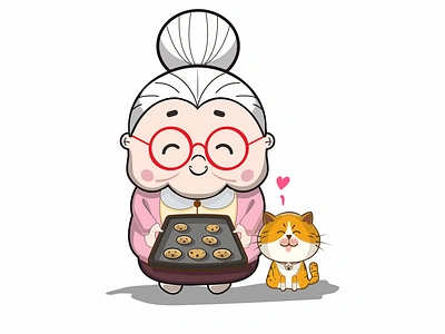 Granny with her cat artwork illustration illustrator logo vector