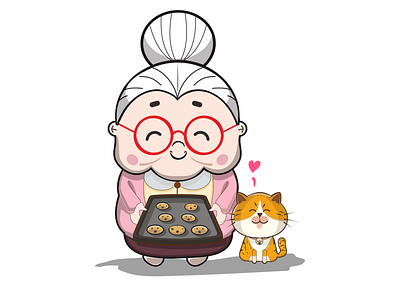 Granny with her cat artwork illustration illustrator logo vector