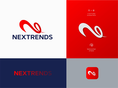 Nextrends logo design brand identity branding design creative logo dynamic e letter flamingo futuristic infinity logo design minimalist n letter logo next nextrends style symbol trends wave window