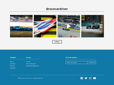 Race Car Landing Social banners blue branding car clean design designer development minimalism racing webpage