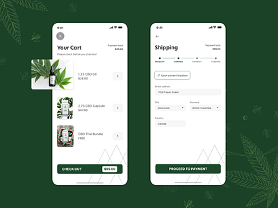 CBD product online store UI - Cart & Shipping adobe xd app branding cannabis cbd oil clean ui design illustration interface marijuana online shop typography ui ux