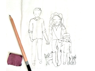Family Sketch cat family illustration kid paper pencil sketch