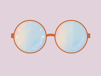 See the universe through rainbow colored glasses. design glasses illustration moon pink rainbow reflection stars universe