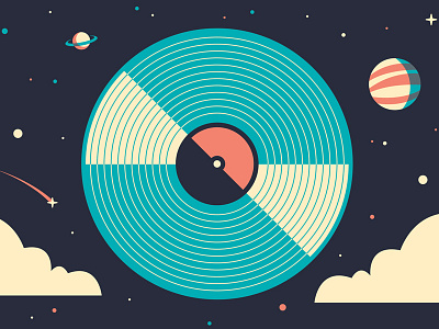 Record Store Day outer space planets record record store day screenprint silk screen space stars three color vector vinyl vinyl record