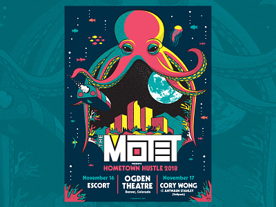 The Motet - Hometown Hustle 2018 colorado design gig poster illustration screenprint silk screen surreal trippy