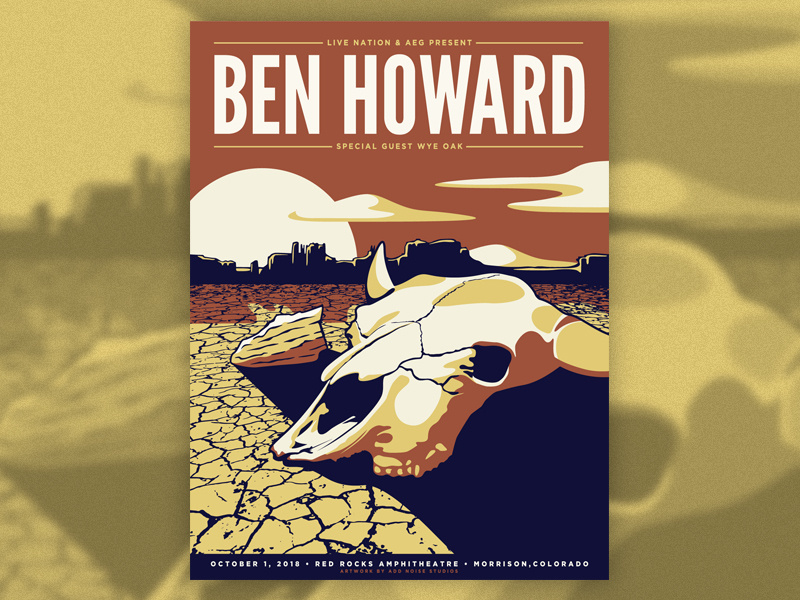 Ben Howard - Red Rocks Amphitheatre illustration design silk screen screenprint gig poster
