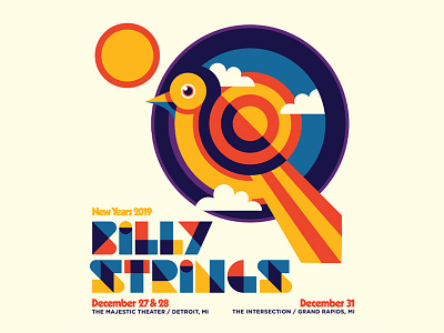 Billy Strings - New Years 2019 bird bright gig poster poster type typography vector vibrant