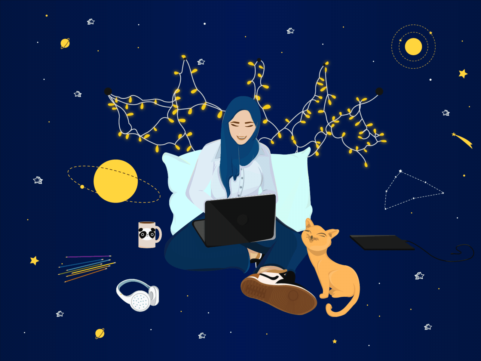 Meet the artist 2d character adobe illustrator cat catlovers character design design galaxy illustration