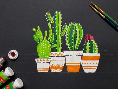 Cactuses art brush design flat watercolour