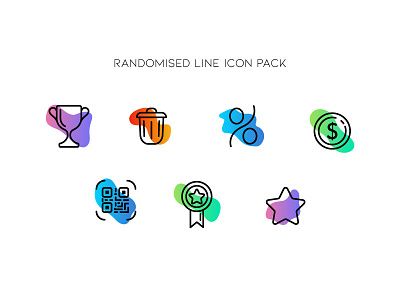 Randomised Line Icon Pack coin delete design icon pack iconpack icons icons pack icons set iconset illustration illustrator line icon line icons percentage ribbon star trash trophy ui vector