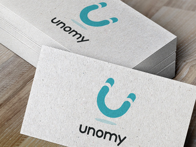 Unomy application b2b branding business intelligence card friendly logo magnet platform research smile u