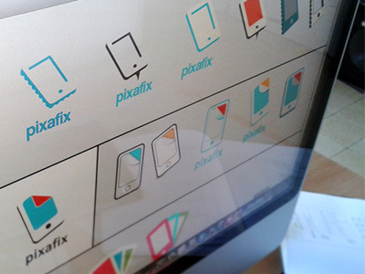 Pixafix (part of the logo design process) application brand logo mobile sketchings skins
