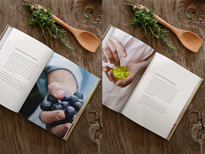 Open book mockup book cookbook countryside double spread foodies kitchen mockup photo mockup psd recipe book smart object wooden surface
