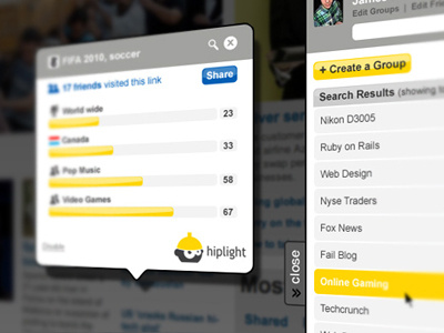 hiplight application branding browser character logo sharing side bar social yellow