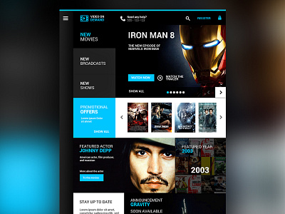 Video on demand app blue concept dark design movie ui ux video vod web webapp