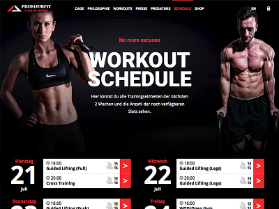 Cross Training Schedule calendar dark interface responsive sport ui ux webdesign