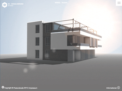 Webgl house and lens flare 3d animation gif interactive light ui ux web design webgl