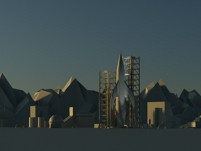 Launch Pad 3d 4d c4d cinema 4d desktop low poly lowpoly mountains render rocket space v ray vray wallpaper