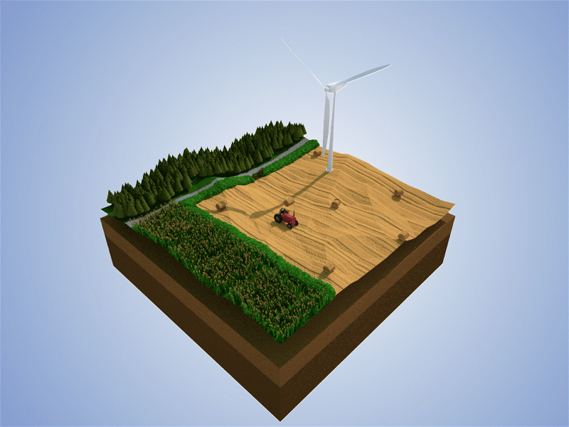 Windmill animation c4d cinema 4d farm gif low poly poly render trees