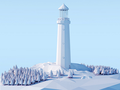 Lighthouse White c4d cinema 4d cinema4d house island lighthouse low poly low poly trees