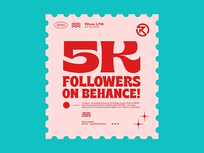 5k thanks! 2020 5000 5k behance brice followers rhox stamp stamp design stamps turqoise vintage