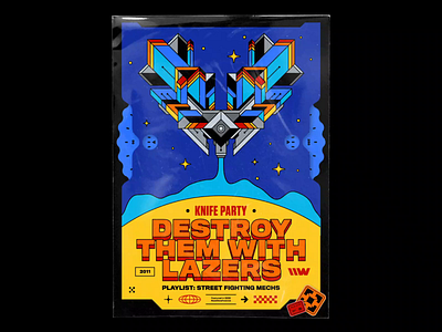 Knife Party – Destroy Them With Lazers 70s abstract bashbashwaves cavalcanti dubstep electro house hovering illustration knife party motion design music playlist poster rhox smoke spaceship spotify stars symmetry vintage