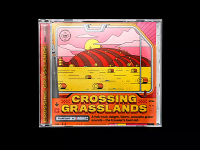 \\WAVES – new playlist: CROSSING GRASSLANDS bashbashwaves cd cover clouds countryside cover artwork farm field hills illustration looping animation looping gif motion design playlist rhox spotify tractor typography vintage windmill