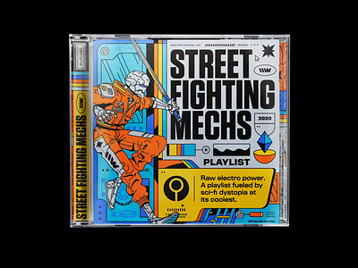 \\WAVES playlist – STREET FIGHTING MECHS 70s artwork bashbashwaves branding concept art cover artwork cyberpunk cyberpunk 2077 gradoner marathon mech mecha motion design playlist rhox scifi typography