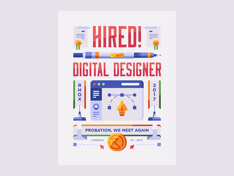 HIRED & FIRED | miniposter series contract humour icon illustration motion design motion graphics outline pen tool poster rhox