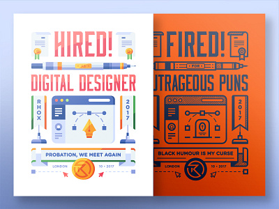 Hired & Fired | NEW COVER browser coin cover fired flag hired illustration outline pen tool poster rhox tombstone
