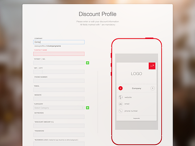 WIP Form clean discount form ios app profile webdesign white