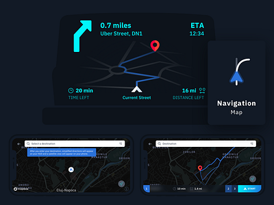 Car Navigation Head-up Display & App UI car app car dashboard colors dashboard ui display driving gauges head up navigation safety
