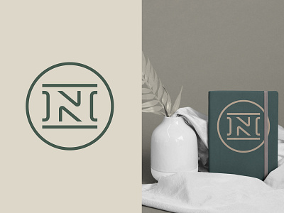 Project N beige circular green initials logo monogram monoline negative notebook seal