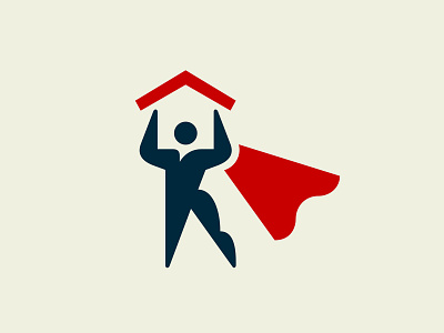 Home Hero body building cape celebration health hero home house human life lift logo negative protection red roof sports strong superhero