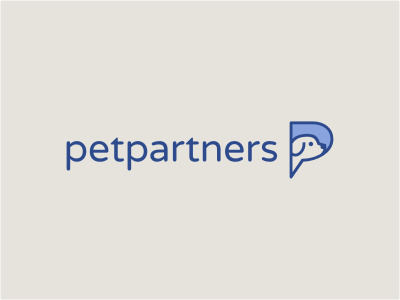 Petpartners animal beige blue dog head health initials insurance logo network pet speech