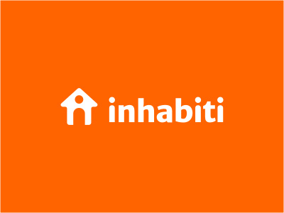 Inhabiti app arrow home house human logo negative network orange people rent web