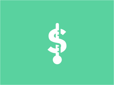 Dollarometer financial logo dollar sign symbol green termometer hot cold temperature shadow cut