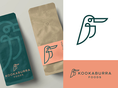 Kooka Foods animal australia authentic bird environment export food green kookaburra line logo monoline packaging