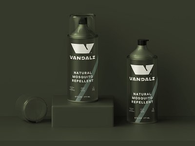 Vandalz Pack aerosol can cool grass guard insect metallic mosquito natural nature olive packaging repellent safe spray vandal